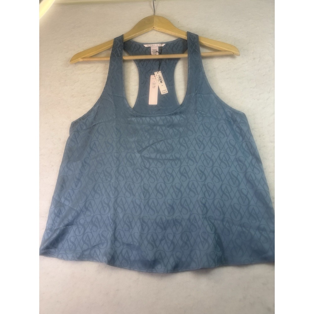 Victoria's Secret Women's S Satinβ Racerback Allover Logo Sleepwear Tank Top NWT